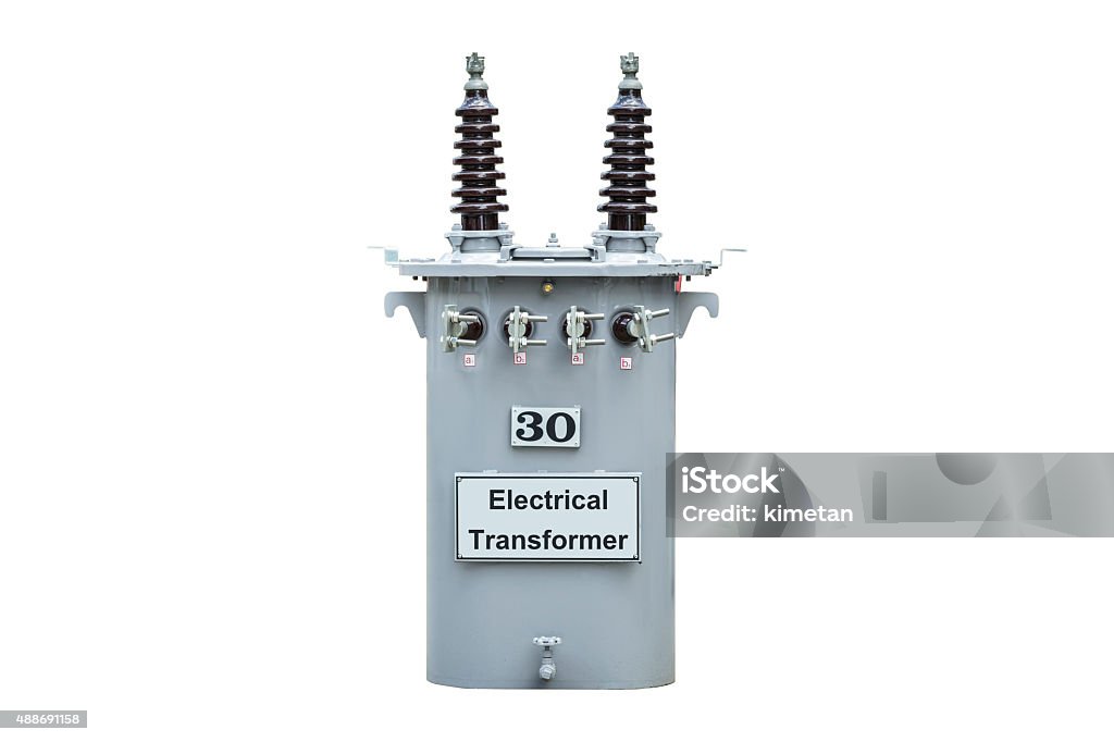 Transformer and the small voltage electric Transformer and the small voltage electric isolated on white background. Floorbox Stock Photo