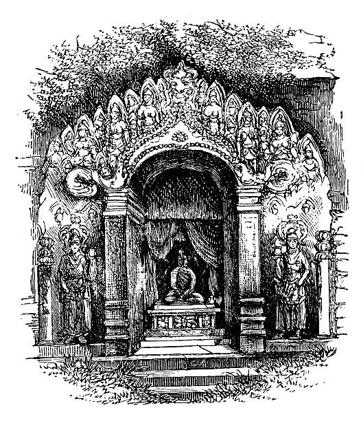 istock Antique illustration of Temple of Dambulla 488693695