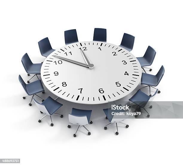 Round Table Meeting Deadline Stock Photo - Download Image Now - Seminar, Clock, Meeting