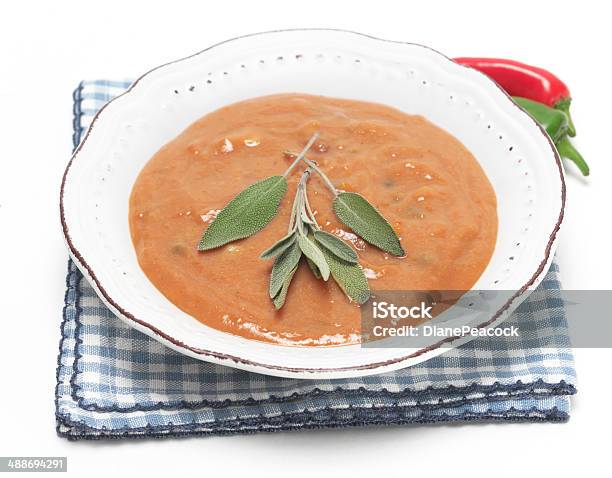 Spicy Winter Soup Stock Photo - Download Image Now - Blue, Bowl, Checked Pattern