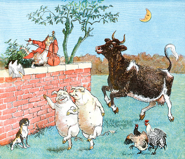 кошка и играть с воловью кожу и друзьями - nursery rhyme stock illustrations