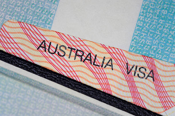 australian visa - passport stamp customs document emigration and immigration fotografías e imágenes de stock