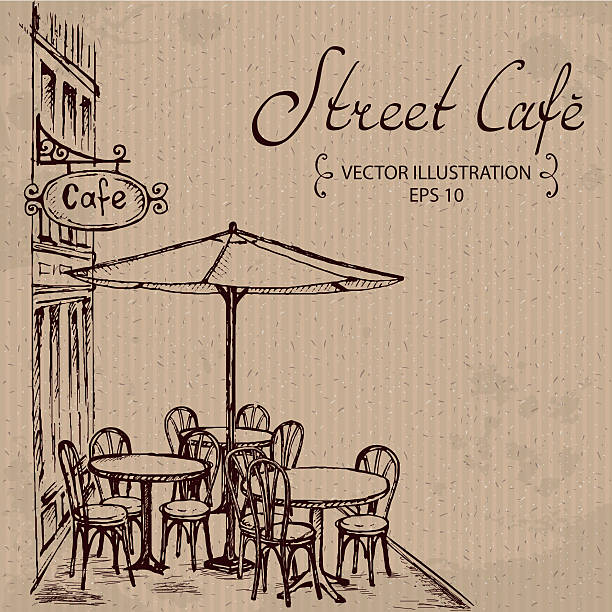 Street Cafe Hand drawn Vector Illustration cafe illustrations stock illustrations