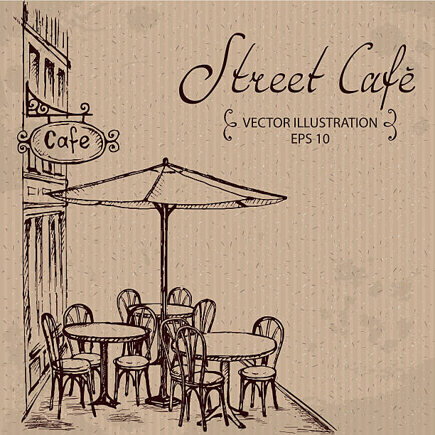 Street Cafe Hand drawn Vector Illustration restaurant france stock illustrations