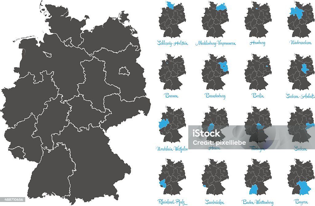 germany map with federal states vector set 2015 stock vector