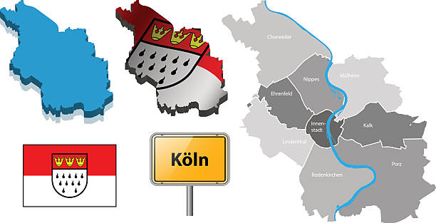 ilustraciones, imágenes clip art, dibujos animados e iconos de stock de mapa del vector de la ciudad de colonia, alemania - nordrhein westfalen flag