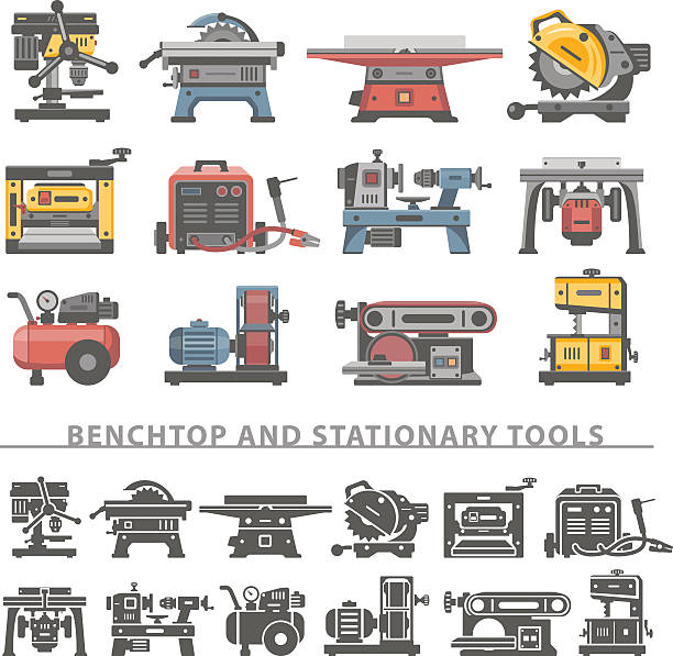 Flat Icons -Benchtop and Stationary Tools vector art illustration