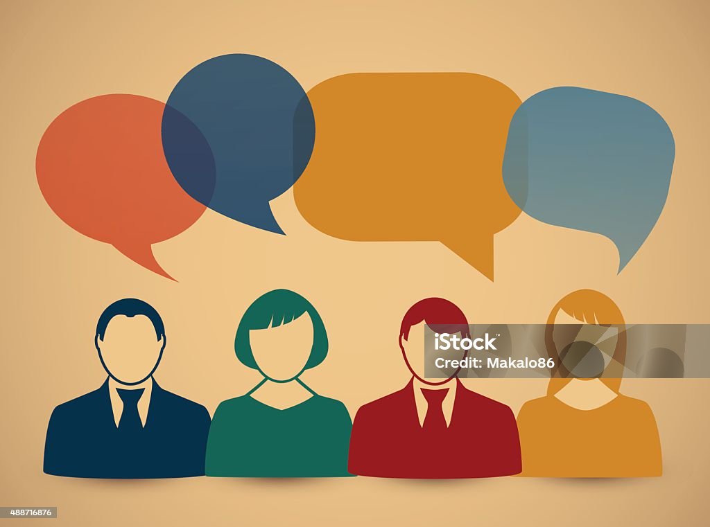 People icons with colorful dialog speech bubbles Chat and communicating man and woman for your design Balloon stock vector