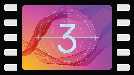 Vector film countdown on an abstract background. Frame 3 of 10.