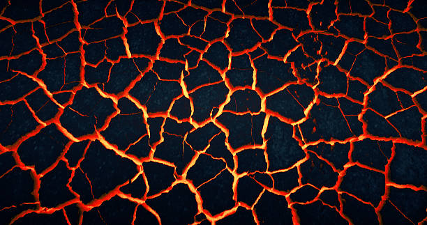 Wasteland. Lava glowing through cracks under dry ground