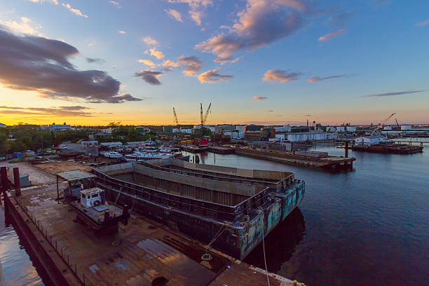 istock shipyard at Curtis Creek in Baltimore, MD at sunset 488717928