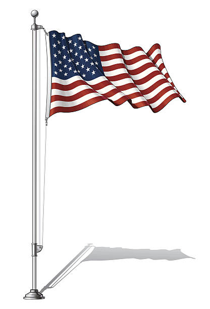 Flag Pole USA Vector Illustration of a waving US flag fasten on a flag pole. Flag and pole in separate layers, line art, shading and color neatly in groups for easy editing. EPS-10 and a 20+ Mpxl Q12 JPEG Preview. metal clip stock illustrations