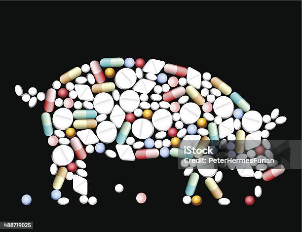 Таблетки Таблетки Свинья — стоковая векторная графика и другие изображения на тему Антибиотик - Антибиотик, Свинья - Копытное животное, Мясо
