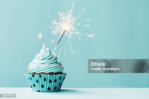 Cupcake With Sparkler Stock Photo - Download Image Now - Birthday, Cupcake, Cake