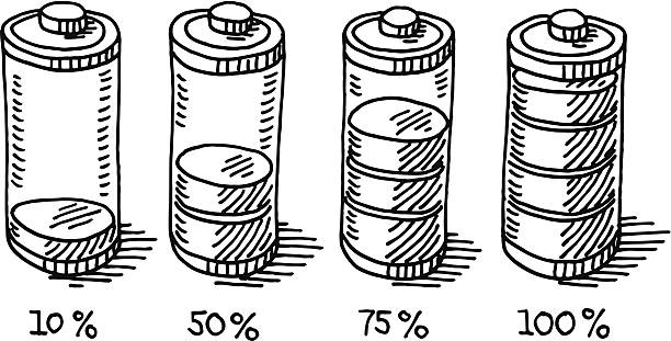 ilustrações de stock, clip art, desenhos animados e ícones de autonomia da bateria completa de desenho vazio - 100 meter