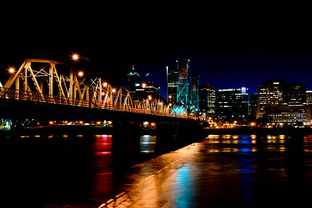 istock Night lighted bridge across the Willamette river in Portland 488720351