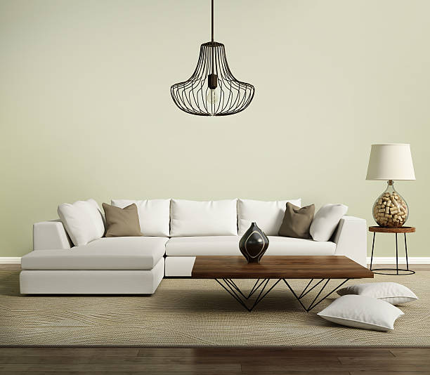 istock Beige contemporary modern sofa with lamp 488720444