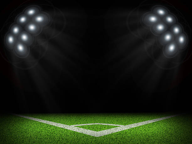 istock Night football arena illuminated by spotlights 488723033