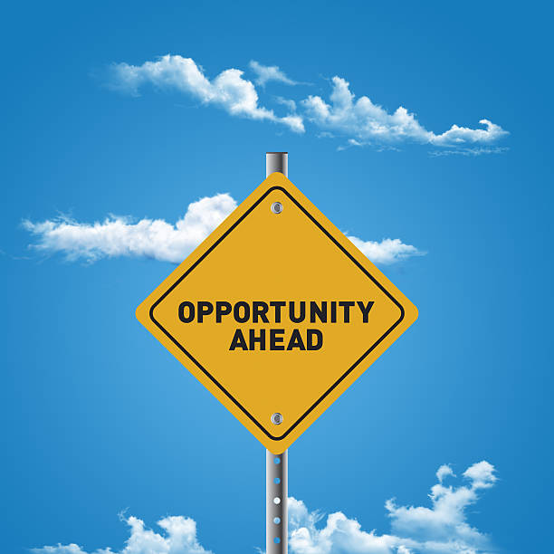 istock Yellow opportunity ahead road sign 488723035