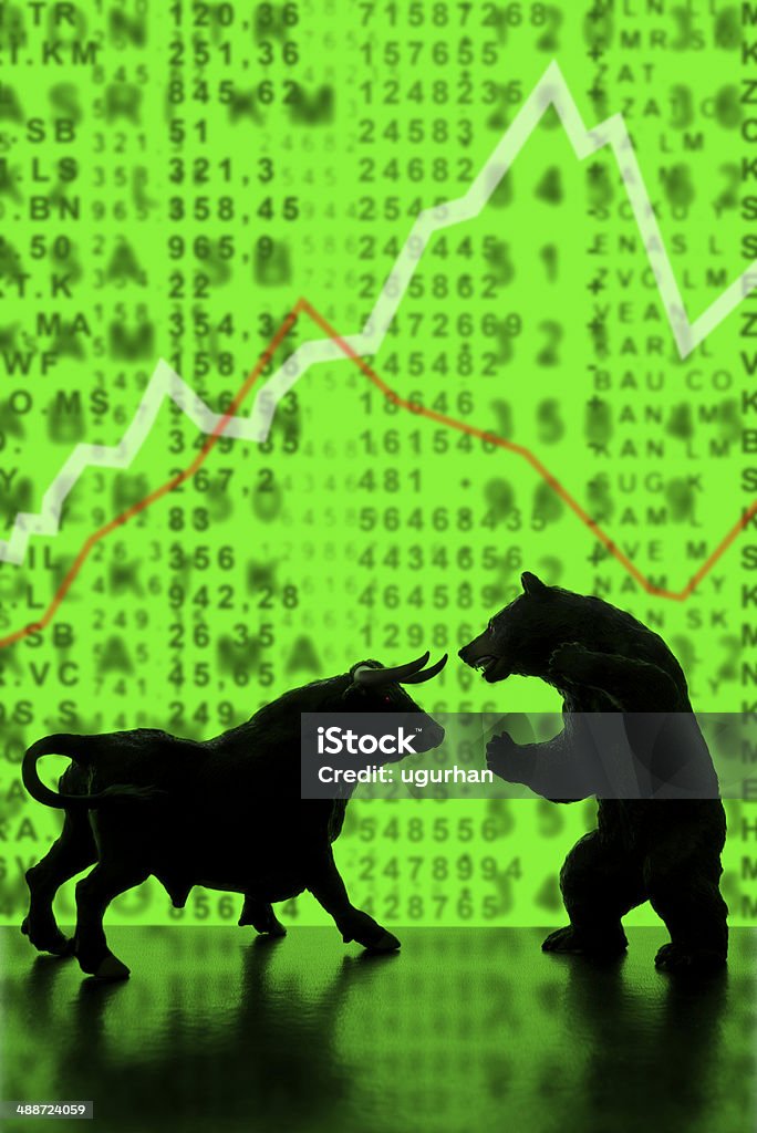 Bull and bear Bull and bear , symbolic beasts of market trend Analyzing Stock Photo