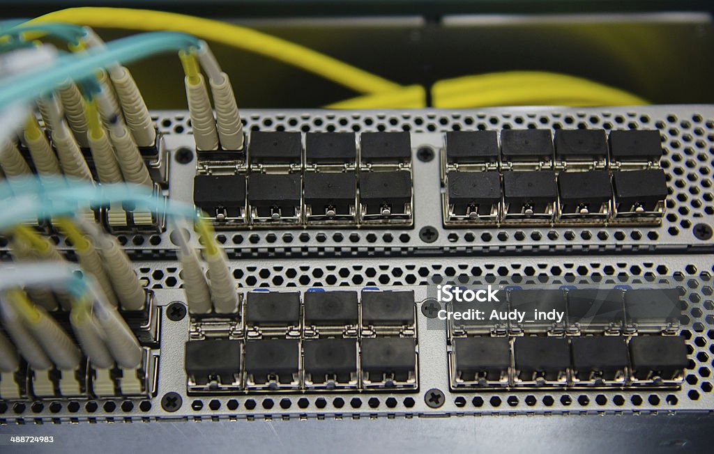 Fiber connect to SAN switch Fiber connect to SAN switch for transfer data with server and Storage. Administrator Stock Photo