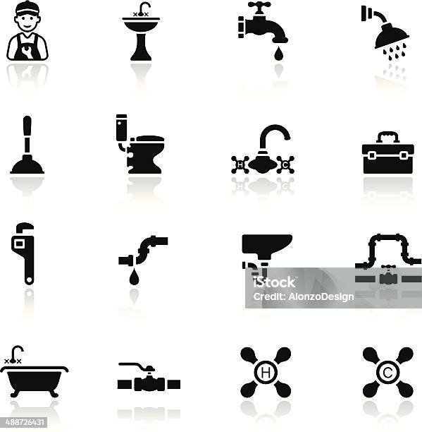 Black Plumbing Icon Set Stock Illustration - Download Image Now - Icon Symbol, Faucet, Illustration