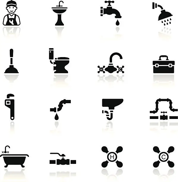 Vector illustration of Black Plumbing Icon Set