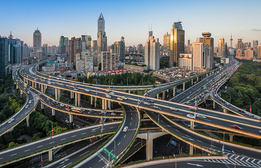 modern city with highway interchange in shanghai ,China