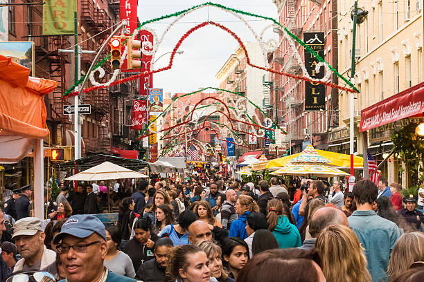 Crowds gather in Mulberry Street to celebrate San Gennaro, NYC stock photo
