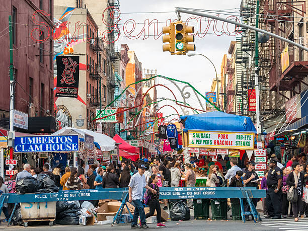 People crowd into Mullberry Street to celebrate San Gennaro, NY stock photo