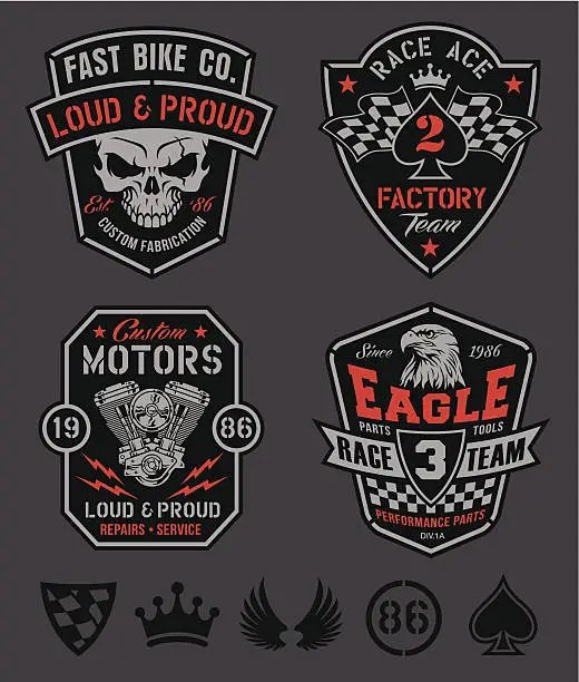 Vector illustration of Motor patches emblem set