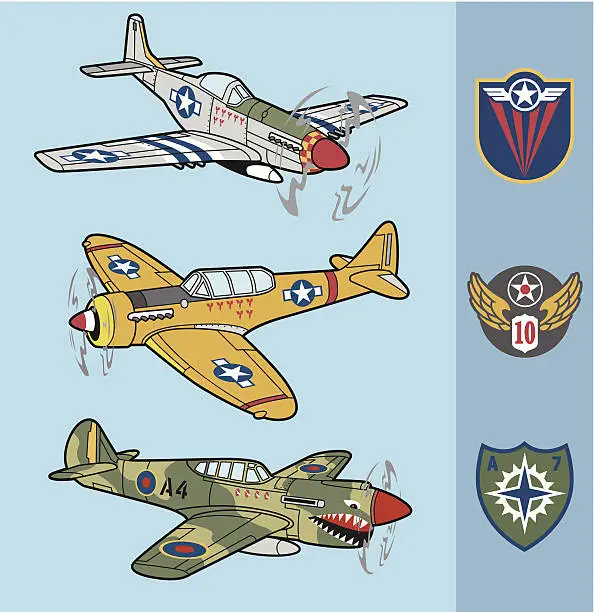 Vector illustration of Retro fighter planes set 1