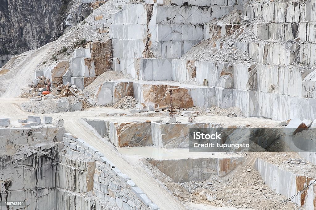 Carrara marble quarry Carrara, Italy - marble quarry in Fantiscritti valley. Marble works of Miseglia. Apuan Alps mountains. Quarry Stock Photo