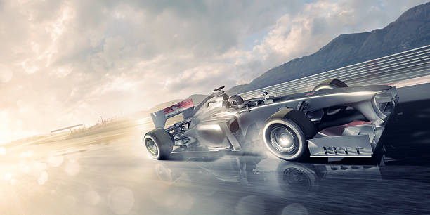 istock Racing Car Speeding Past on Wet Racetrack At Sunset 488762806