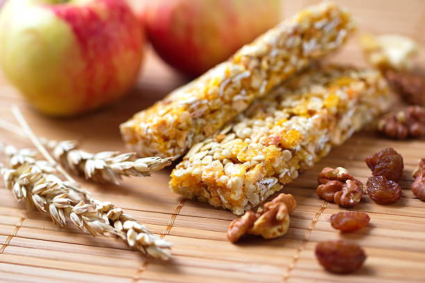 istock Cereal bars of granola with apples, nuts and raisins 488762962