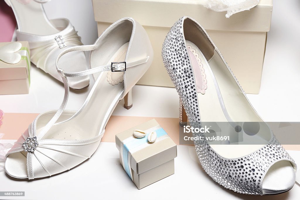 Elegant & Stylish Bridal Shoes Arrangement Stock Photo