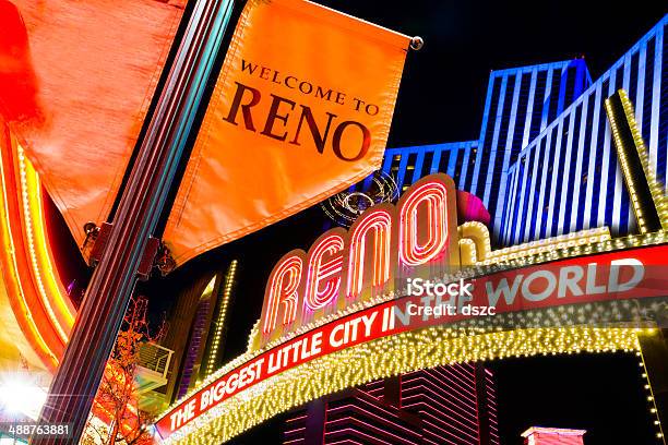 Reno Nevada Glittering Downtown Skyline And Colors At Night Stock Photo - Download Image Now
