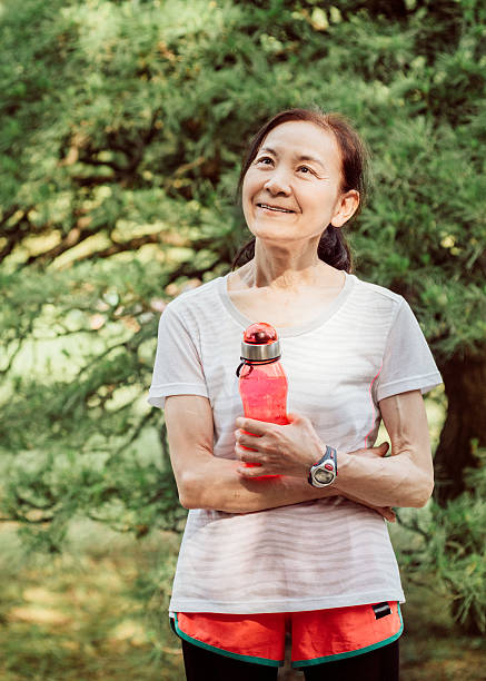 Japanese senior woman after working out