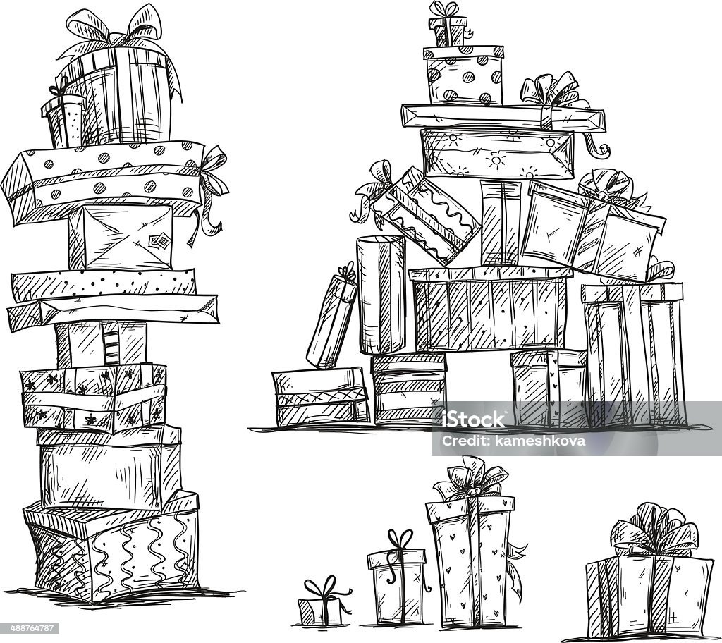 Piles of presents. Doodle heaps of gift boxes. Vector illustration. Piles of presents. Doodle heaps of gift boxes. Vector illustration. EPS 10. Sketch stock vector