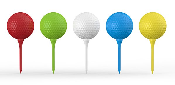 Golf Balls On Tees Isolated On White Background