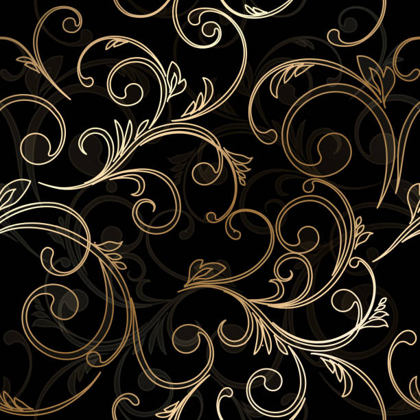 추상적임 빈티지 원활한 다마스크 패턴 - swirl floral pattern scroll shape pattern stock illustrations