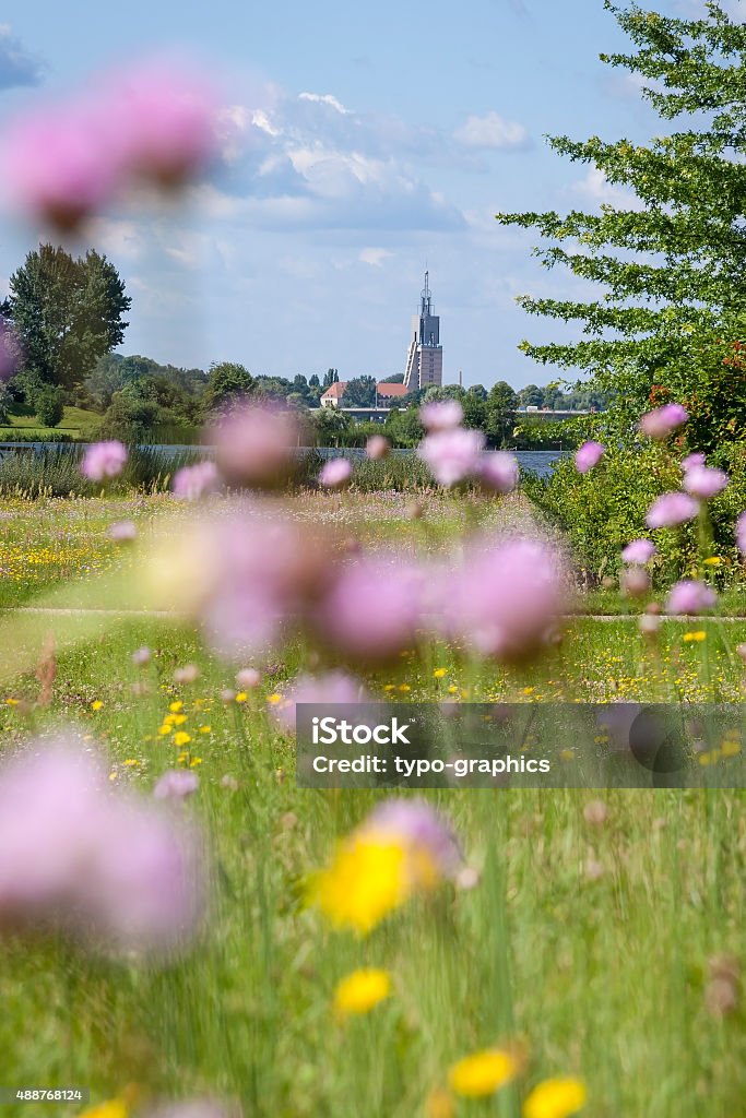 View to Potsdam in Springtime View of the Residenz Heilig Geist Park, which was built on the site of the former Heiligkeistkirche and with its modern tower is reminiscent of the demolished church. Potsdam - Brandenburg Stock Photo