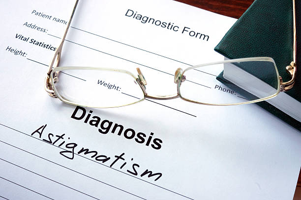 istock Diagnosis list with Astigmatism and glasses. Eye disorder concept. 488770224