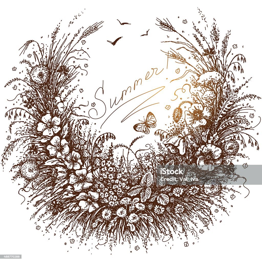 Summer Frame Drawing Rectangular Sketch Of Summer Frame Stock Illustration - Download Image Now - Black ...