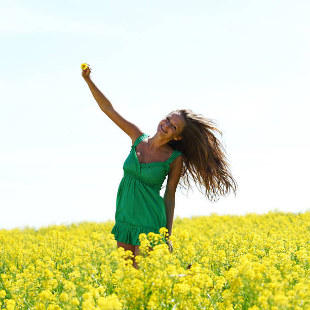 istock woman on oilseed field 488782611