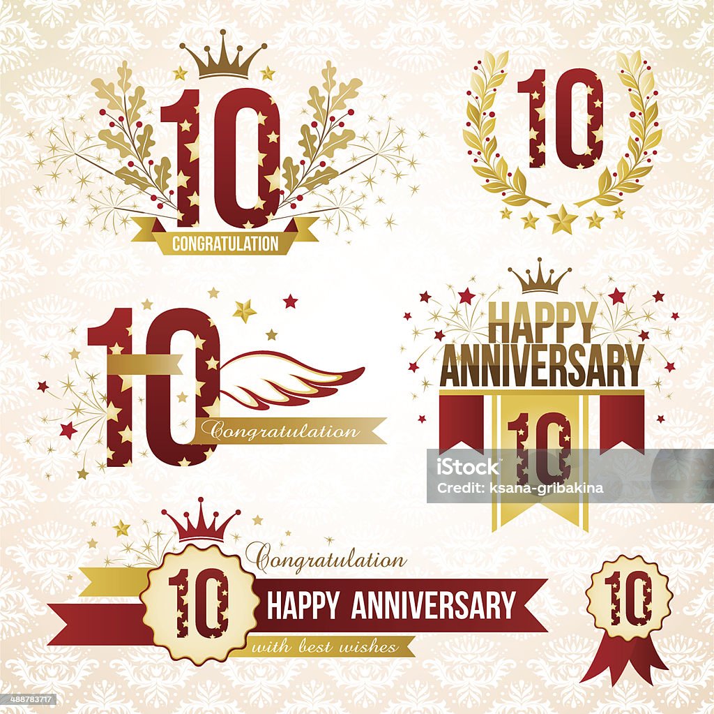 Set of 10th anniversary emblems. Set of 10th anniversary design elements. 10-11 Years stock vector