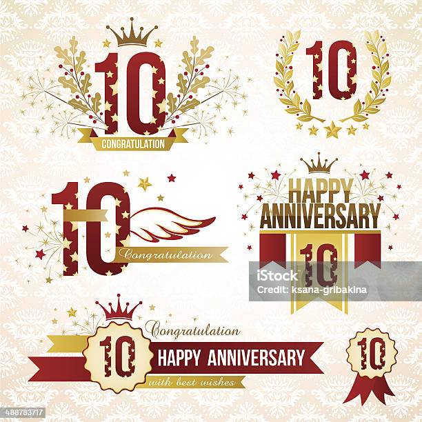 Set Of 10th Anniversary Emblems Stock Illustration - Download Image Now - 10-11 Years, Celebration, Anniversary