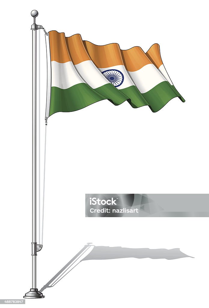 Flag Pole India Vector Illustration of a waving Indian flag fasten on a flag pole. Flag and pole in separate layers, line art, shading and color neatly in groups for easy editing. EPS-10 and a 20+ Mpxl Q12 JPEG Preview. Asia stock vector