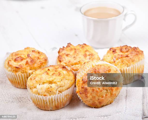 Savory Cheese And Bacon Muffins On The White Table Stock Photo - Download Image Now - Muffin, Cheese, Bacon