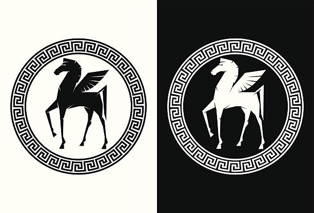 ilustrações de stock, clip art, desenhos animados e ícones de cavalo pegasus a voar - pegasus horse symbol mythology
